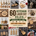 Keychain Laser Cut Files, SVG DXF Bundle, Wood Acrylic Vector Designs