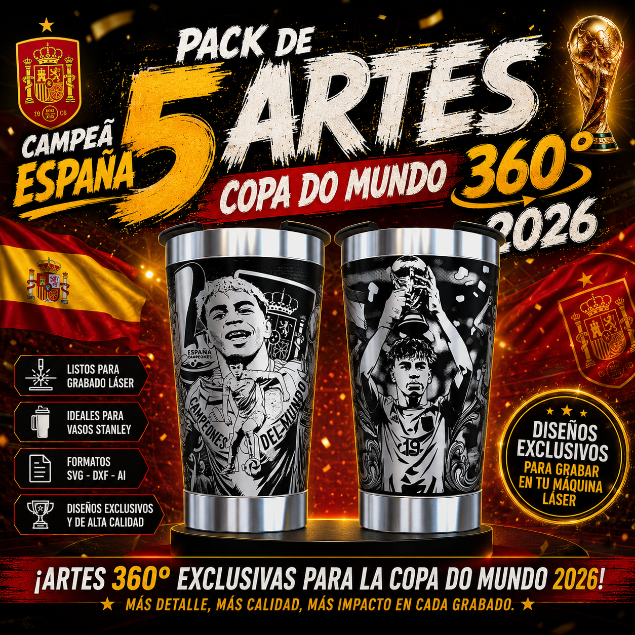 Pack 5 exclusive 360º designs World Cup 2026 Spain