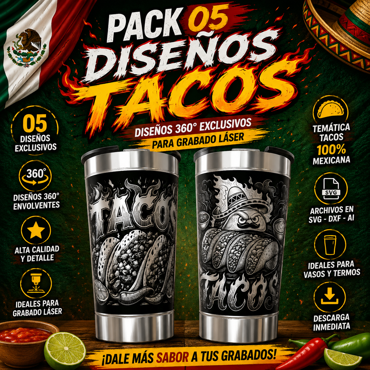 Pack 5 360º designs Mexico TACOS