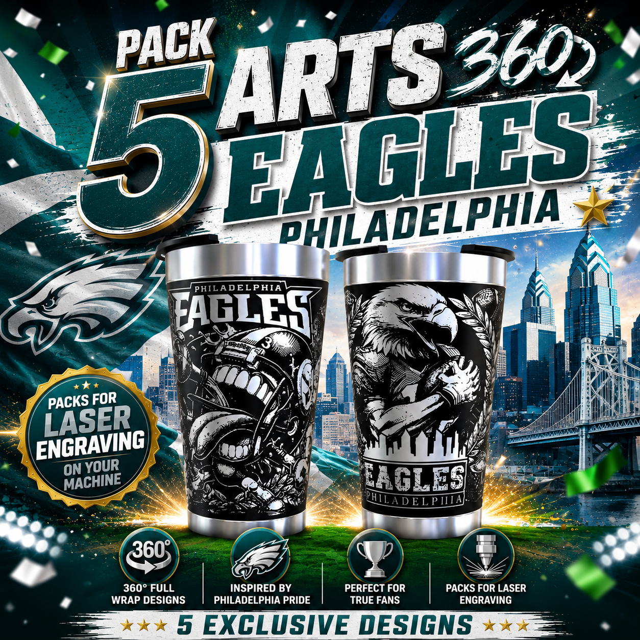 PACK 5 360º ART PHILADELPHIA EAGLES