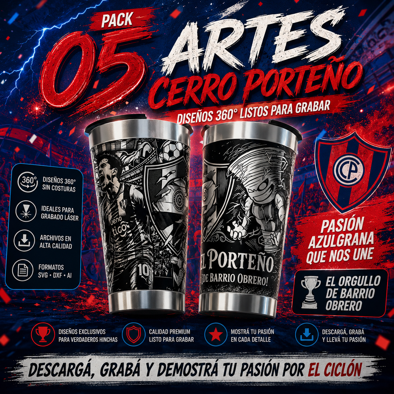 Pack 5 artes 360º time do Cerro Porteño