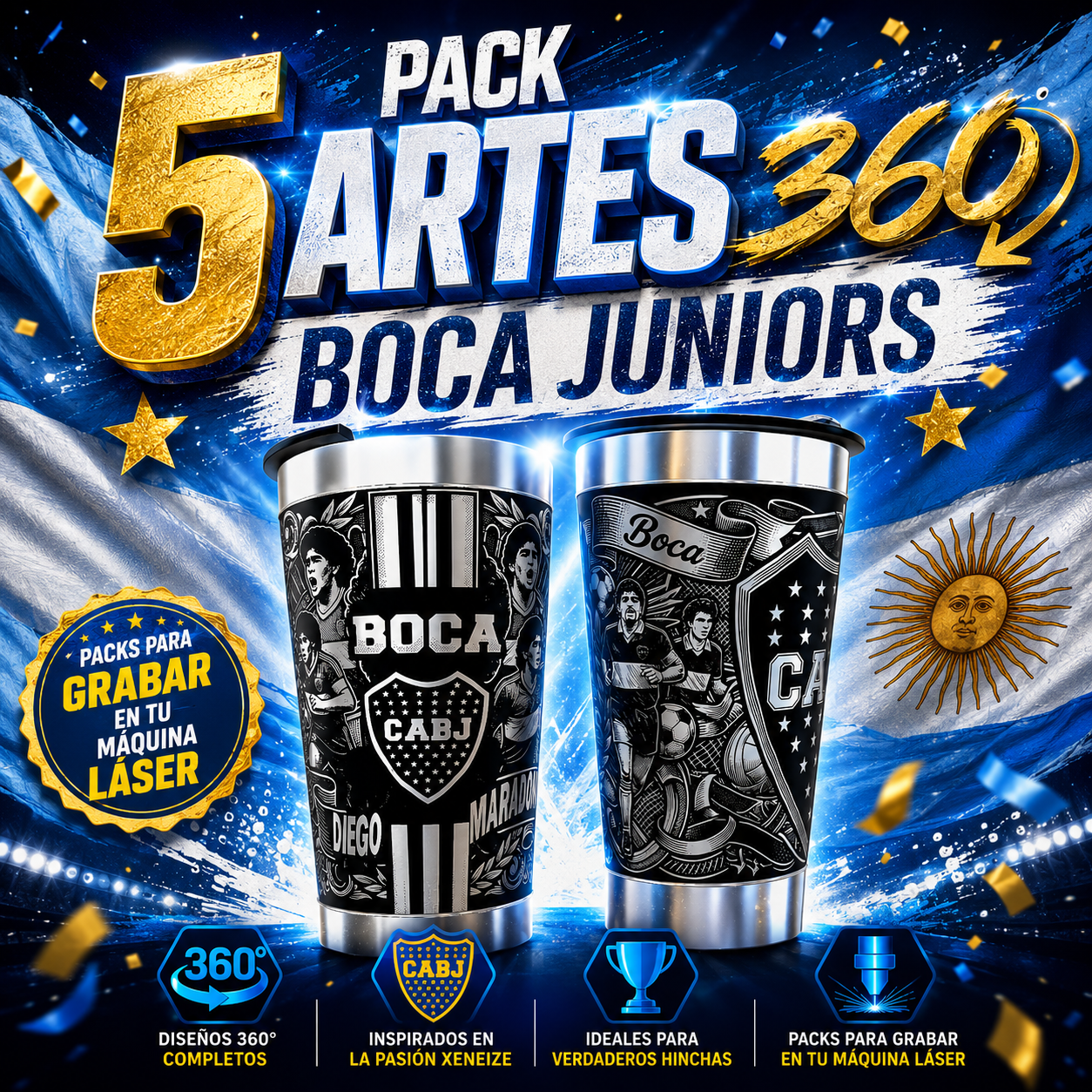 PACK 5 DISEÑOS 360 BOCA JUNIORS