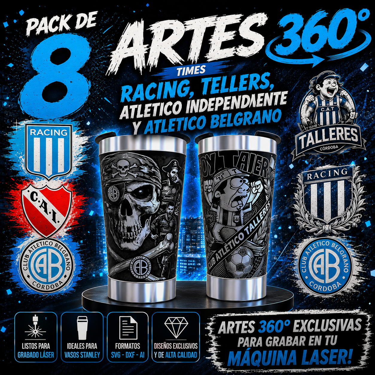 Exclusive Pack 8 360º Designs Argentinian Soccer Teams