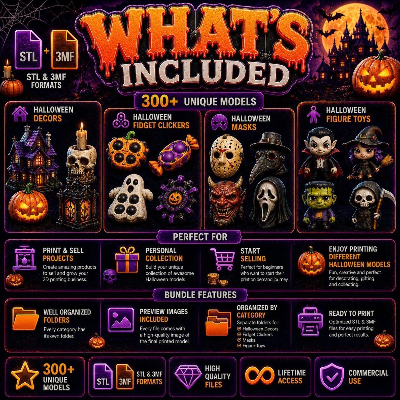 300 Halloween STL & 3MF Files Bundle